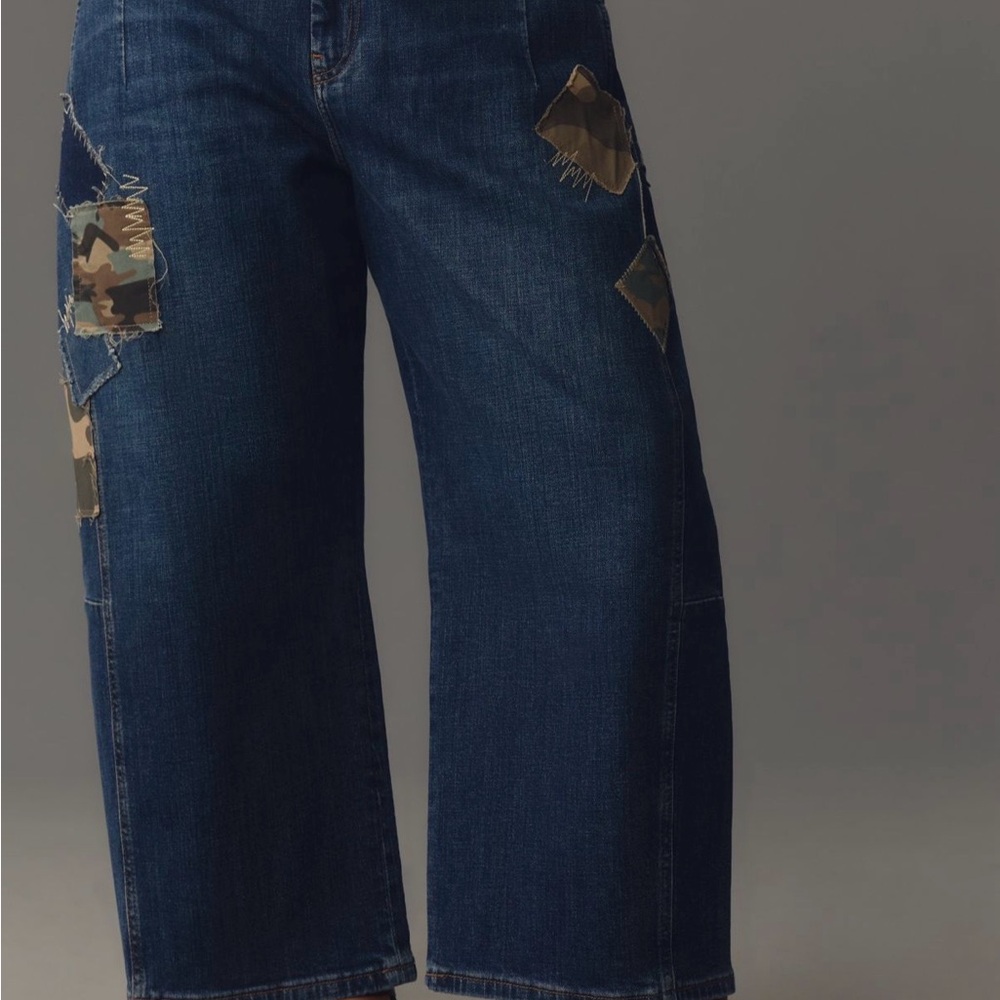 NWT Anthropologie Pilcro Kenna Mid Rise Heritage  Blue Camo Patch Barrel Jeans - Picture 4 of 13